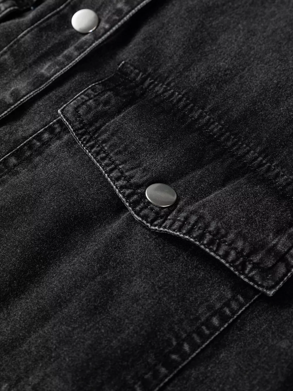 Chest Pocket Raw Hem Denim Loose Shirt Dress, image 6