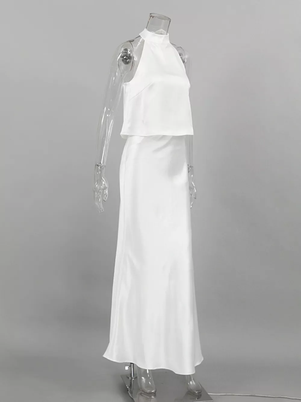 Satin Halter Neck Top and Maxi Skirt Two-Piece Set, image 8
