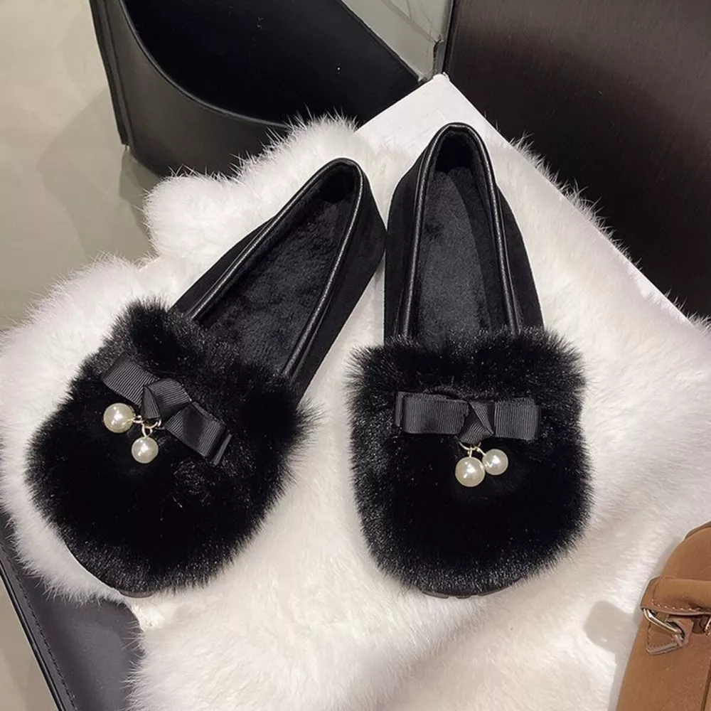 Fuzzy Pearl Bowknot Slip-Ons, image 6