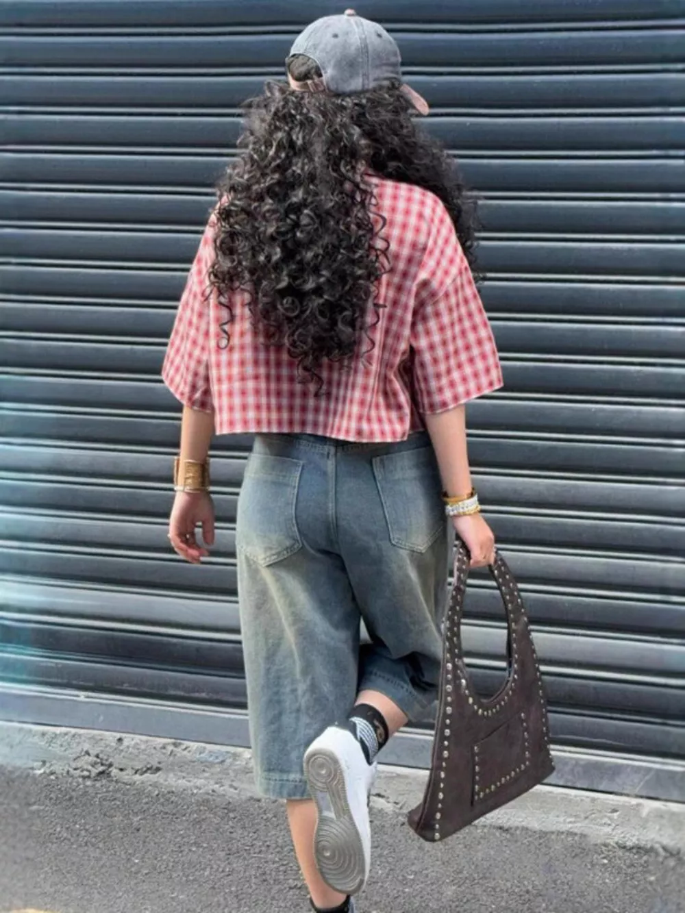Plaid Button Up Cropped Shirt, image 2