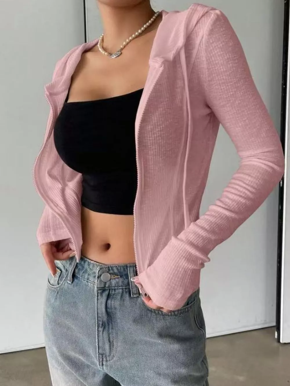 Ribbed Knit Cropped Zip-Up Outerwear, image 4