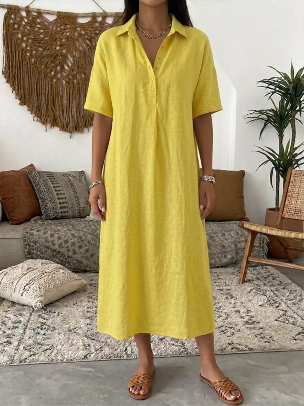 Full Size Button Detail Half Sleeve Dress Plus Size, image 12