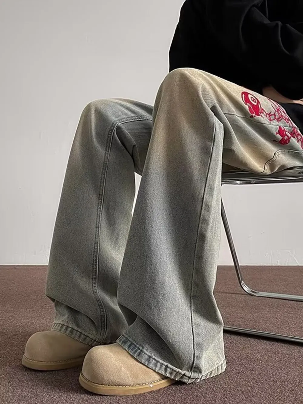 Men's Full Size Embroidered Wide Leg Jeans Plus Size, image 8