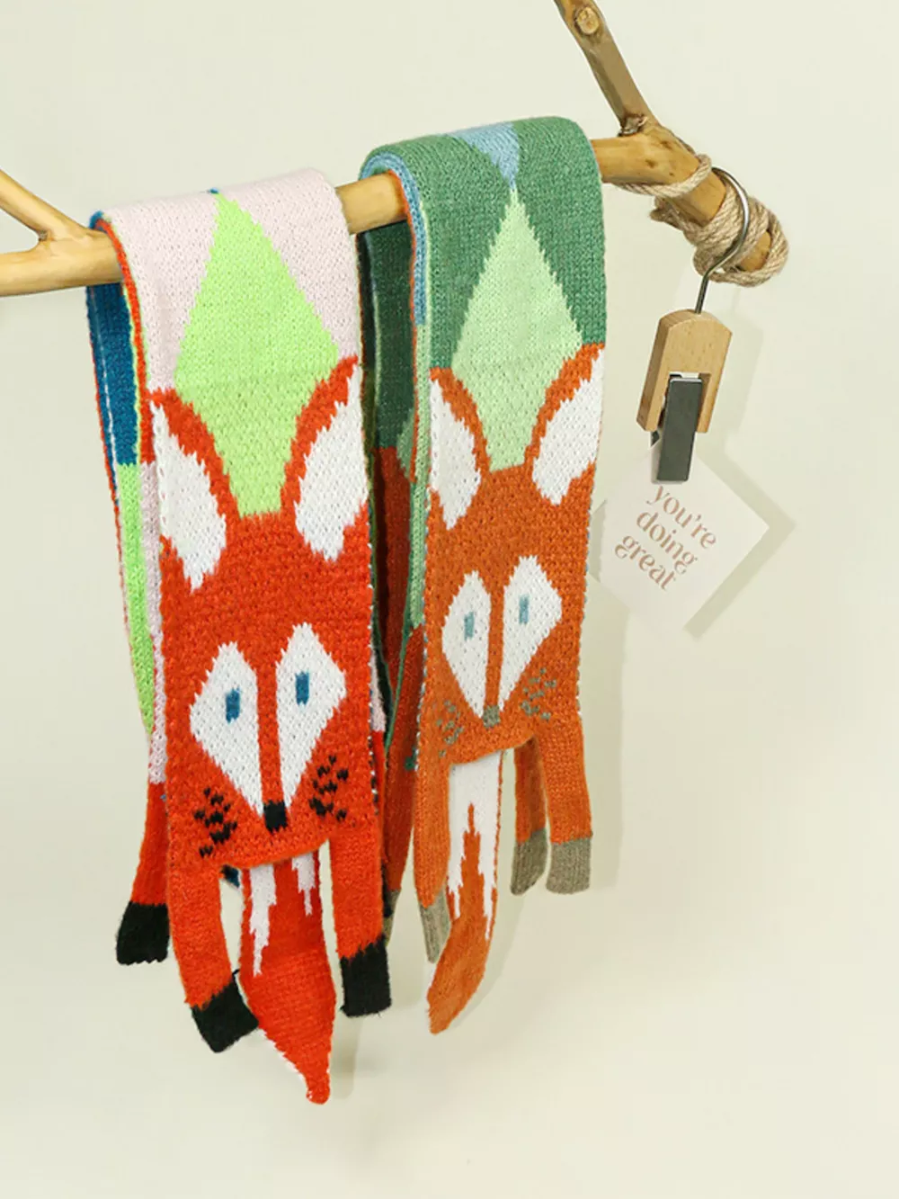 Knitted Fox Pattern Scarf, image 2