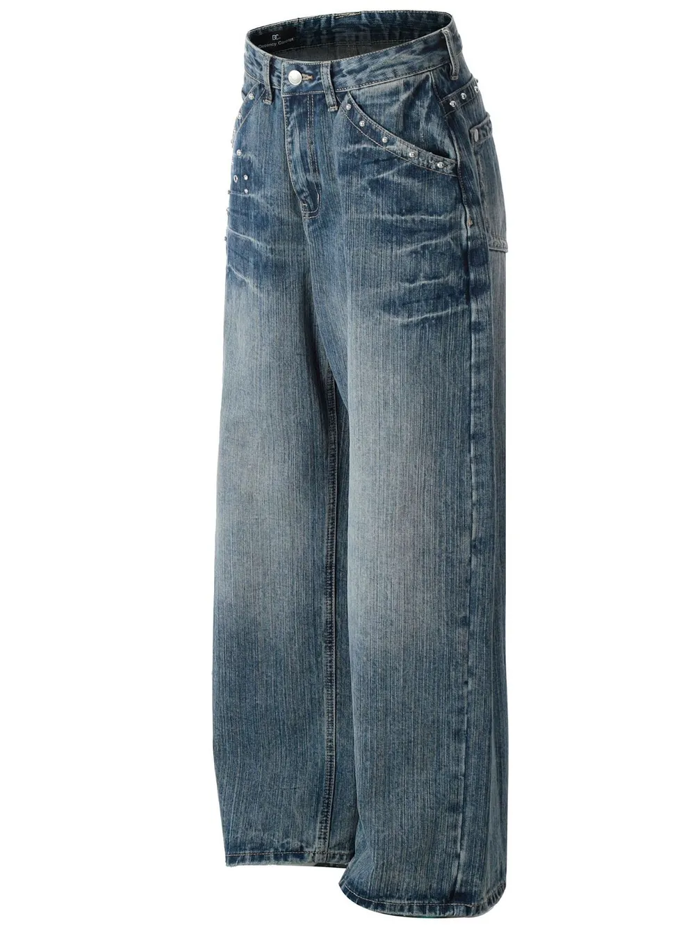 Men's Studded Washed Wide-Leg Jeans, image 2