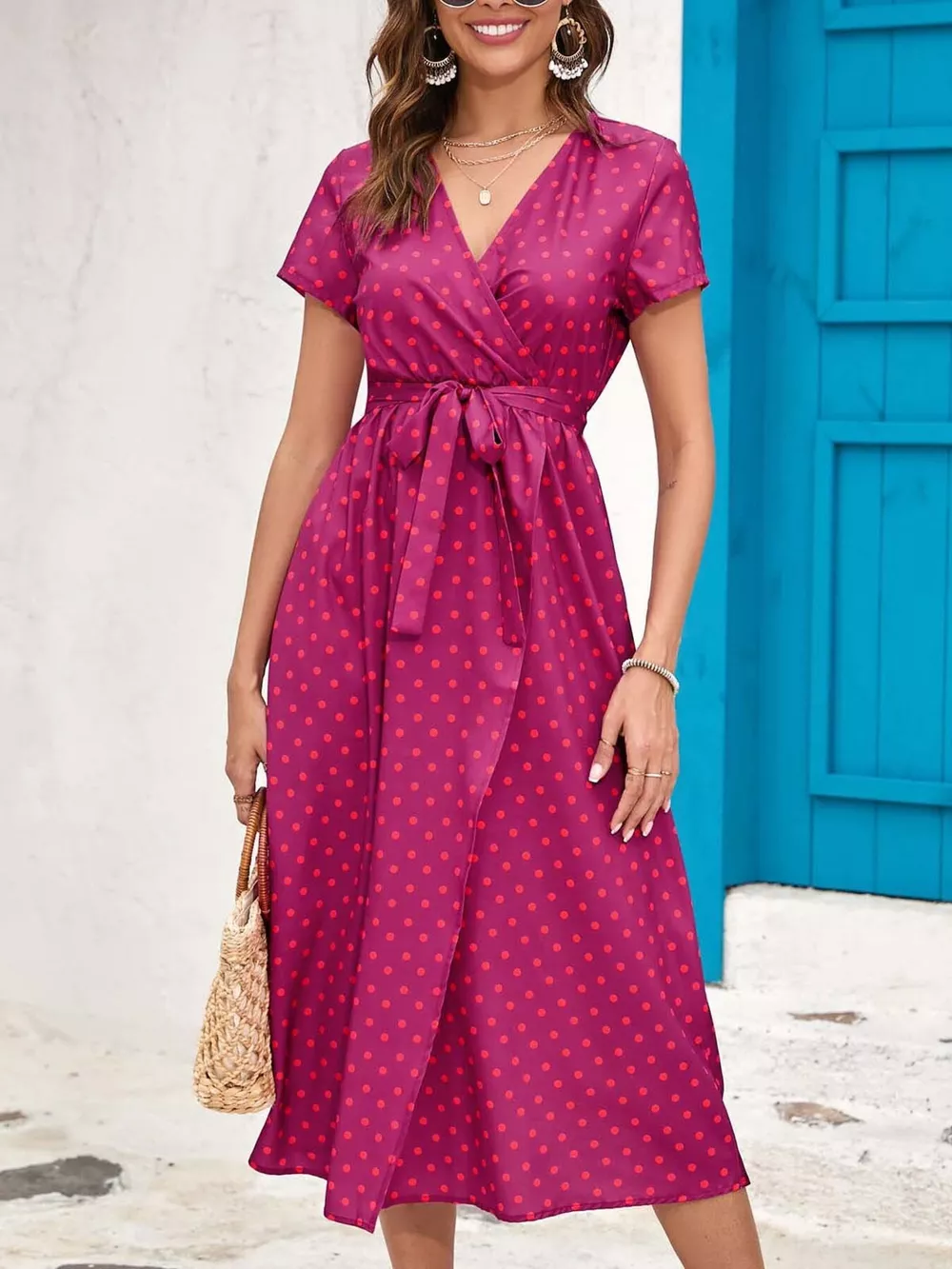 Surplice Short Sleeve Midi Dress, image 6