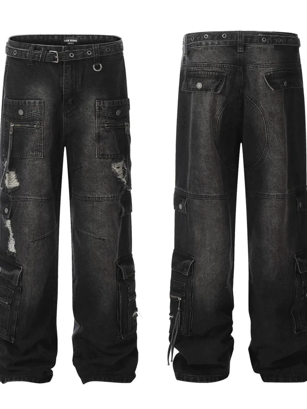 Men's Distressed Cargo Wide Leg Jeans, image 4