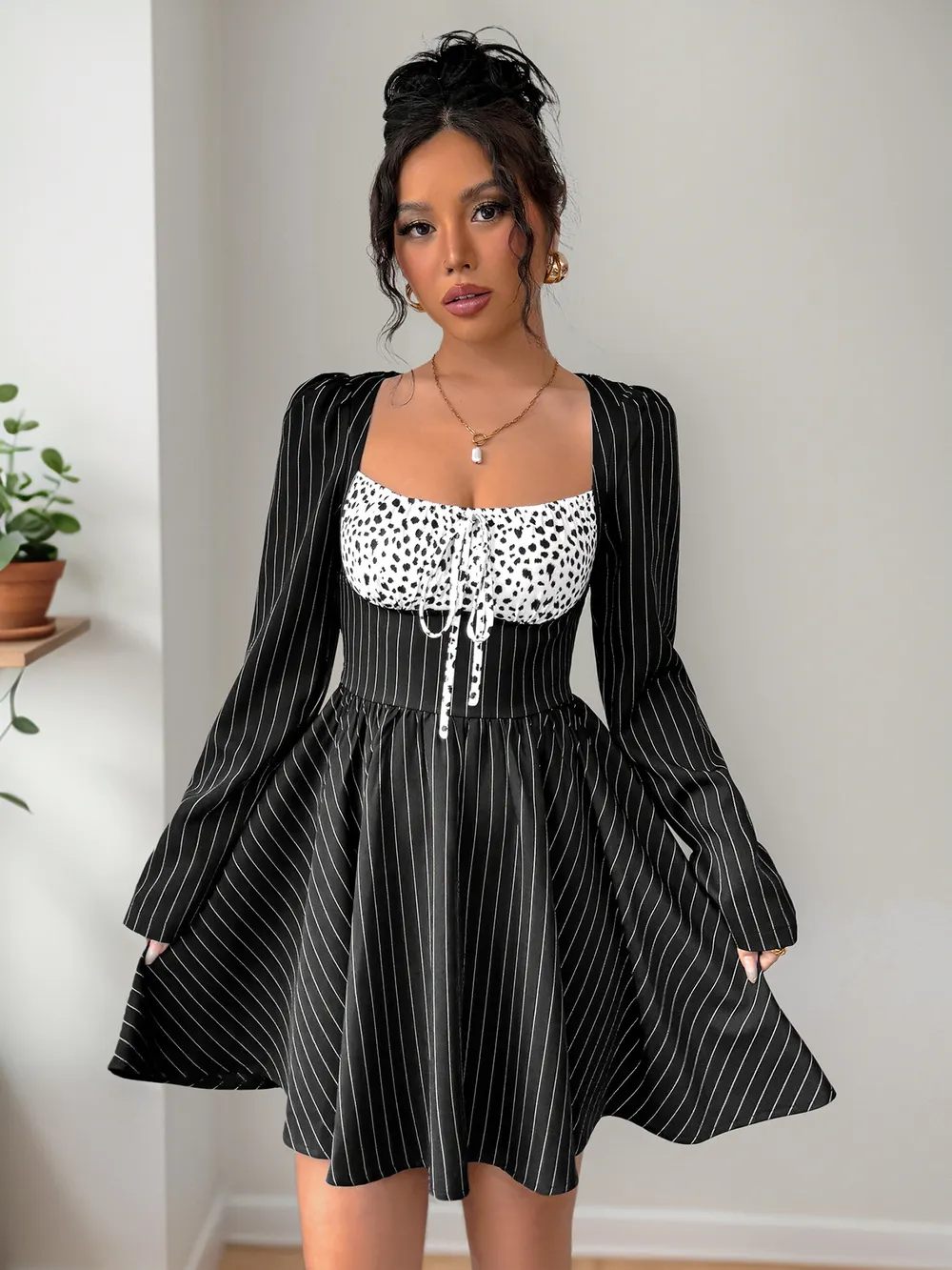 Striped Long Sleeve Mini Dress, image 2
