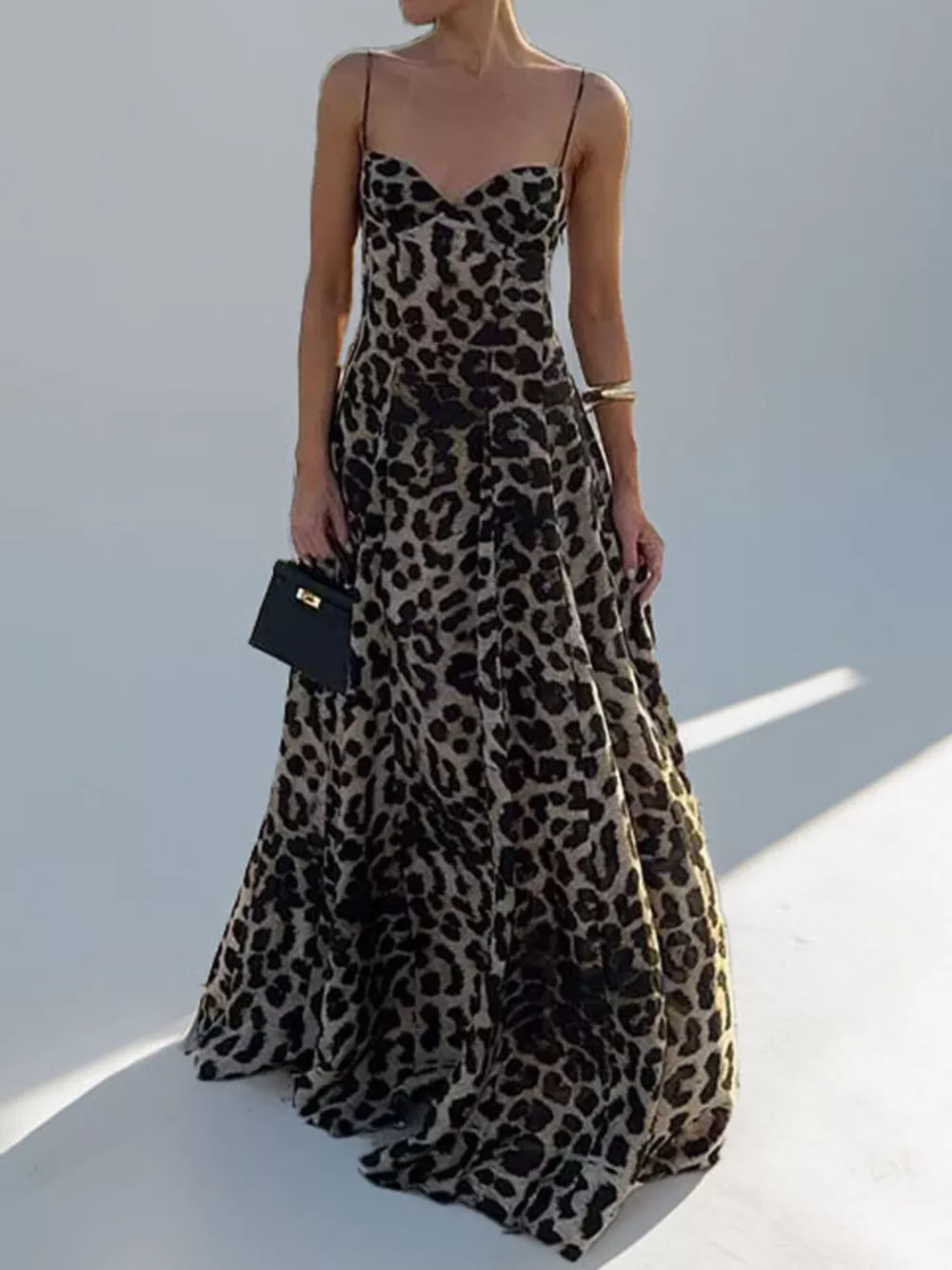 Leopard Sweetheart Neck Maxi Dress