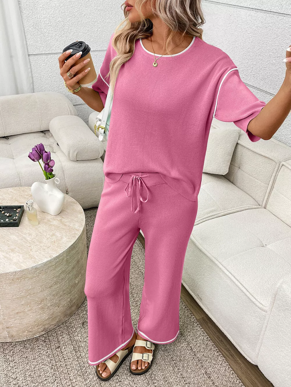 Round Neck Half Sleeve Top and Pants Set, image 15