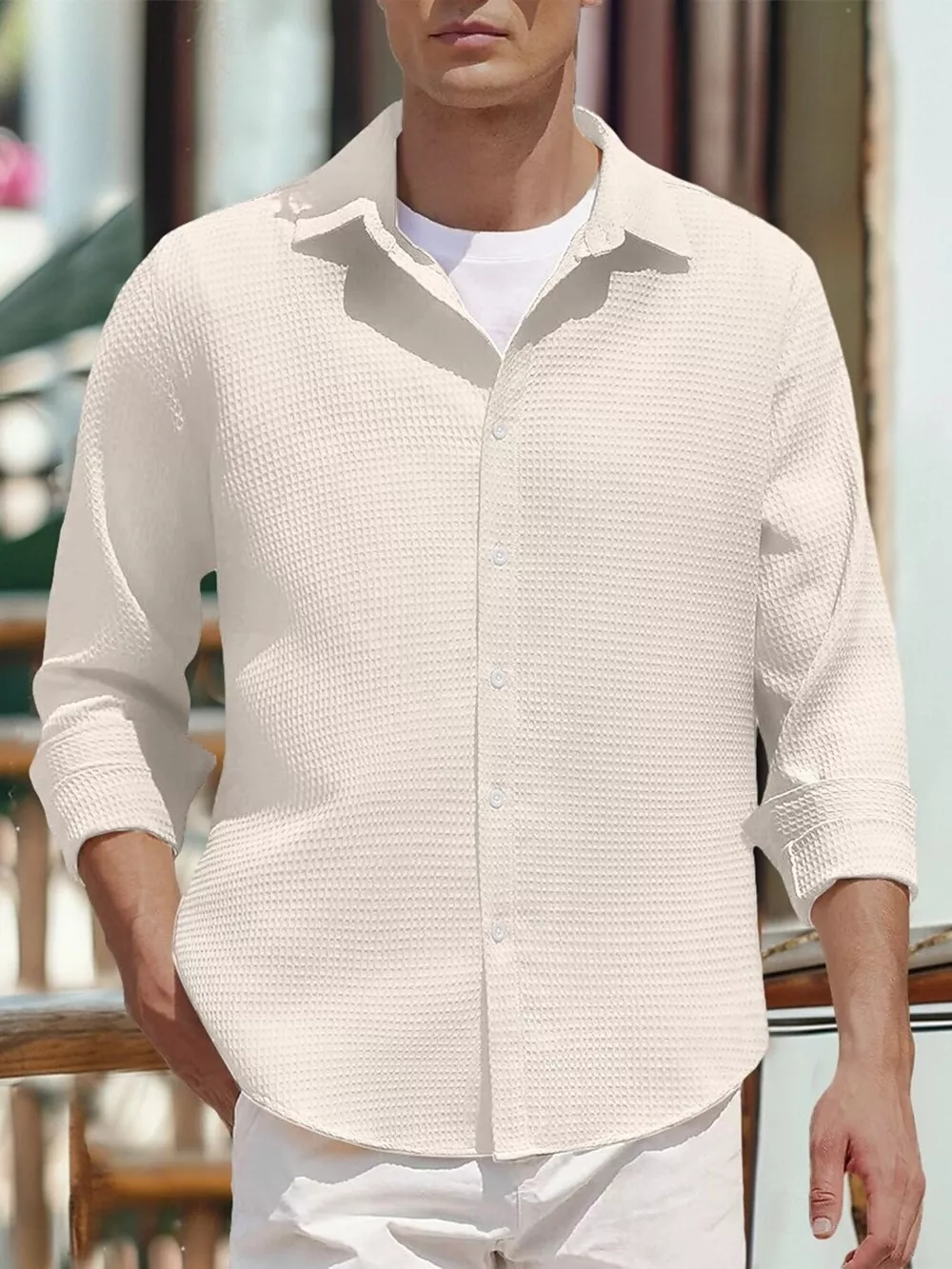 Men's Full Size Waffle Knit Button Up Shirt Plus Size, image 3