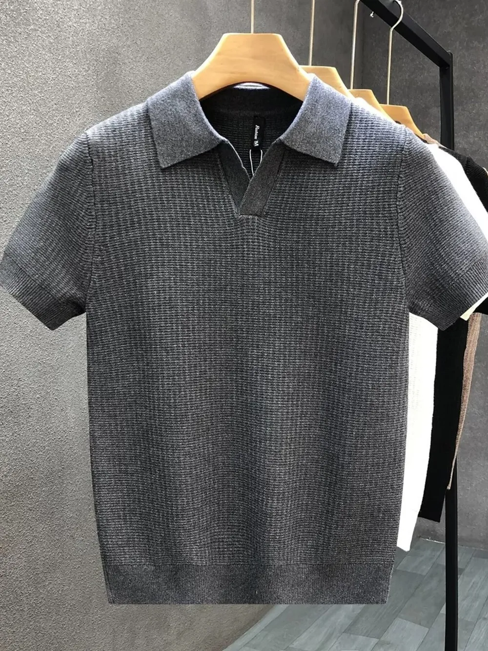 Men's Plus Size Textured Knit Slim Fit Polo, image 2