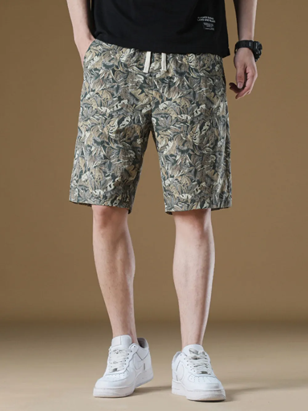 Men's Plus Size Drawstring Printed Wide-Leg Shorts, image 3