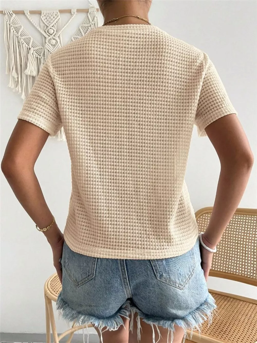Waffle Knit Short Sleeve T-Shirt, image 2