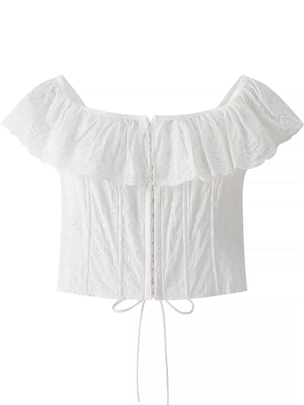 Lace Up Back Eyelet Ruffle Trim Tank, image 5