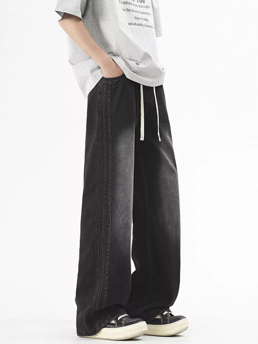 Men's Plus Size Vintage Wash Wide Leg Jeans, image 4