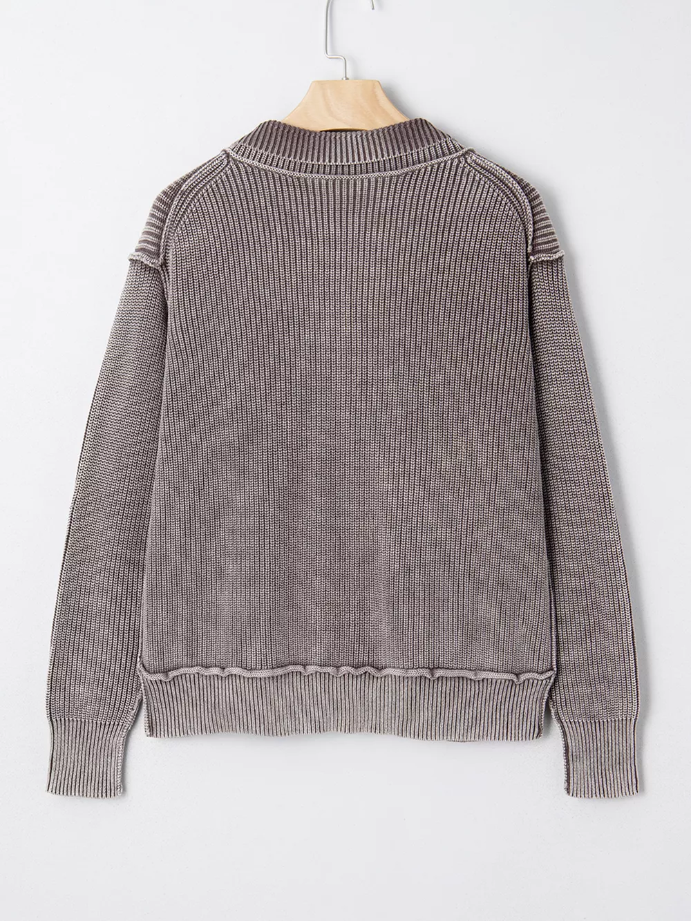 Mineral Wash Exposed Seam Patchwork Knit Open Sweater Cardigan, image 6