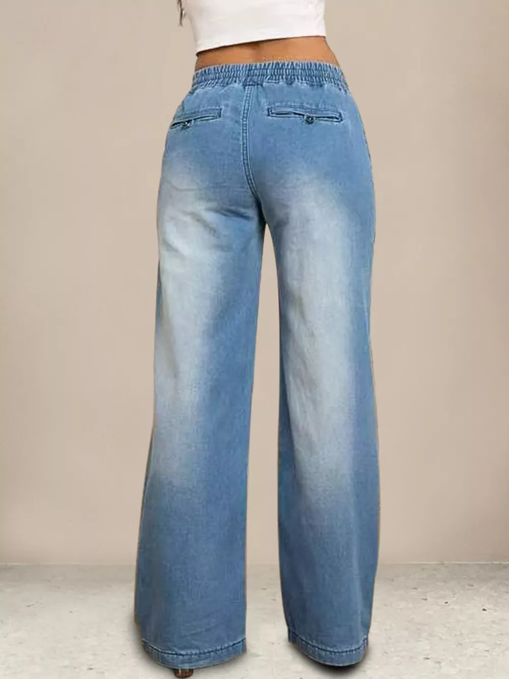 Drawstring Waist Wide Leg Jeans, image 8