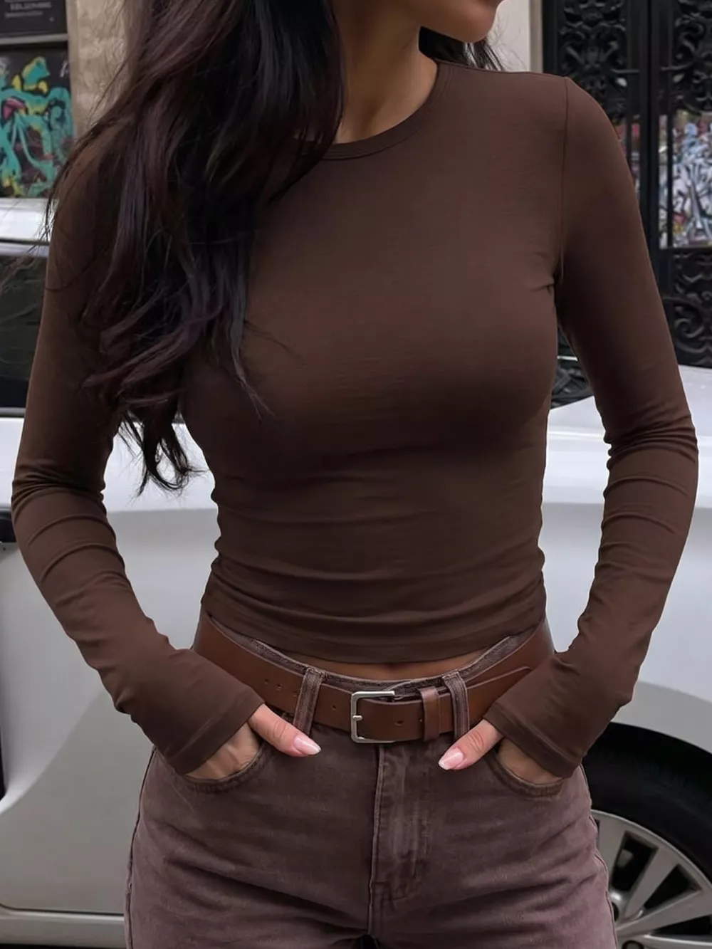 Slim Fit Long Sleeve Crew Neck Basic T-Shirt