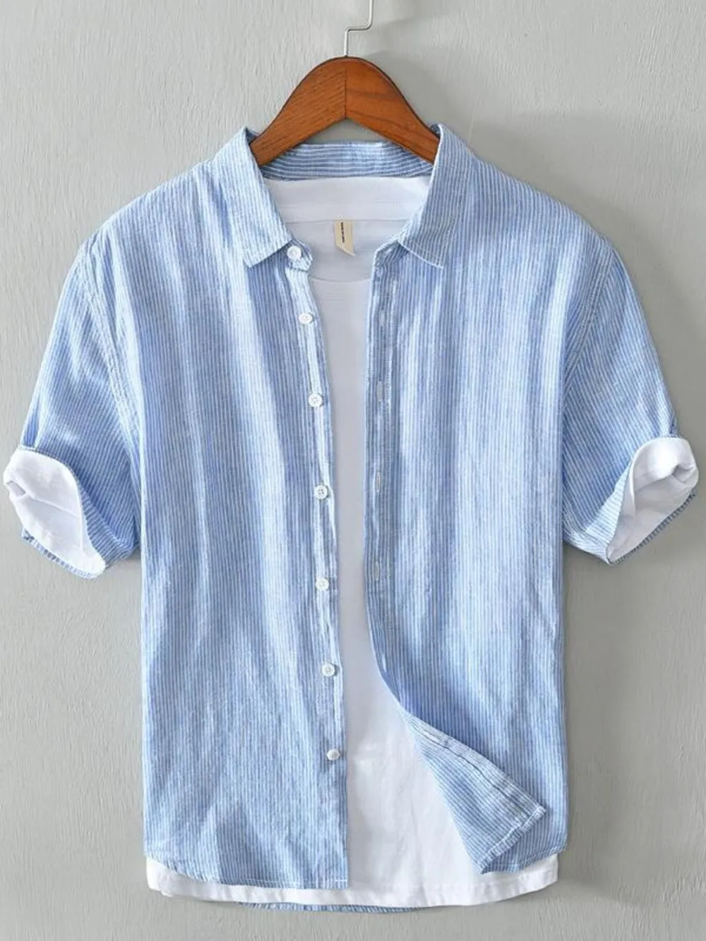 Men's Plus Size Casual Striped Short Sleeve Shirt, image 3