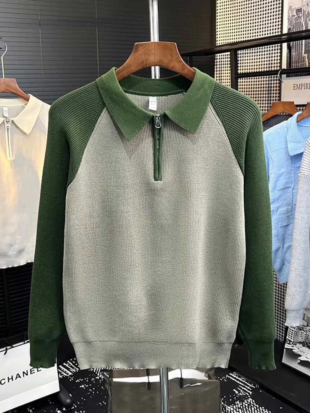 Men's Plus Size Quarter Zip Raglan Sleeve Sweater, image 2
