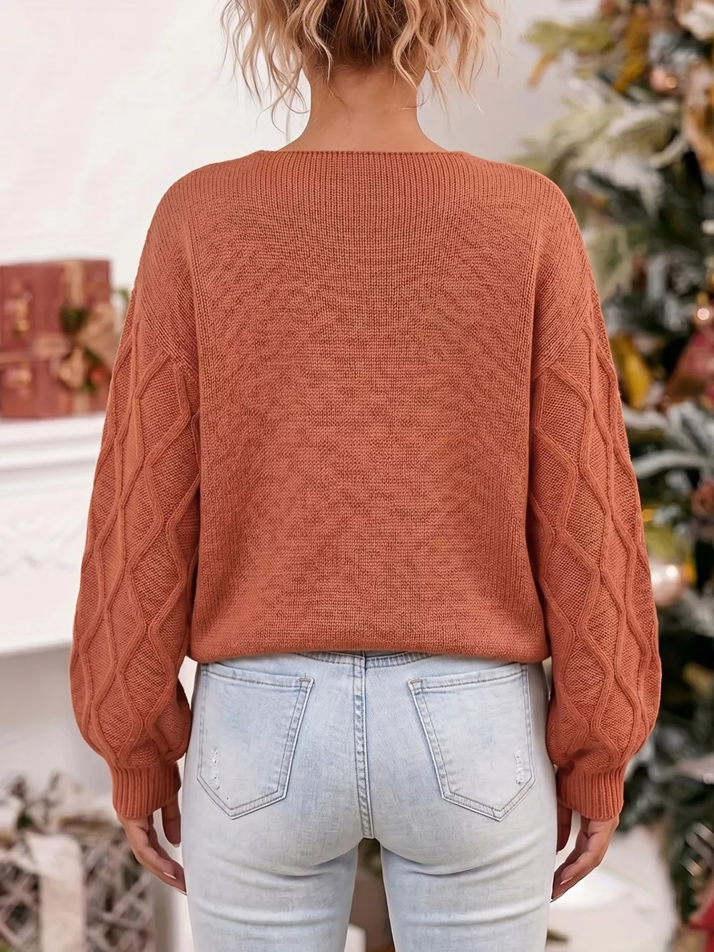 Snowflake Textured V-Neck Sweater, image 5
