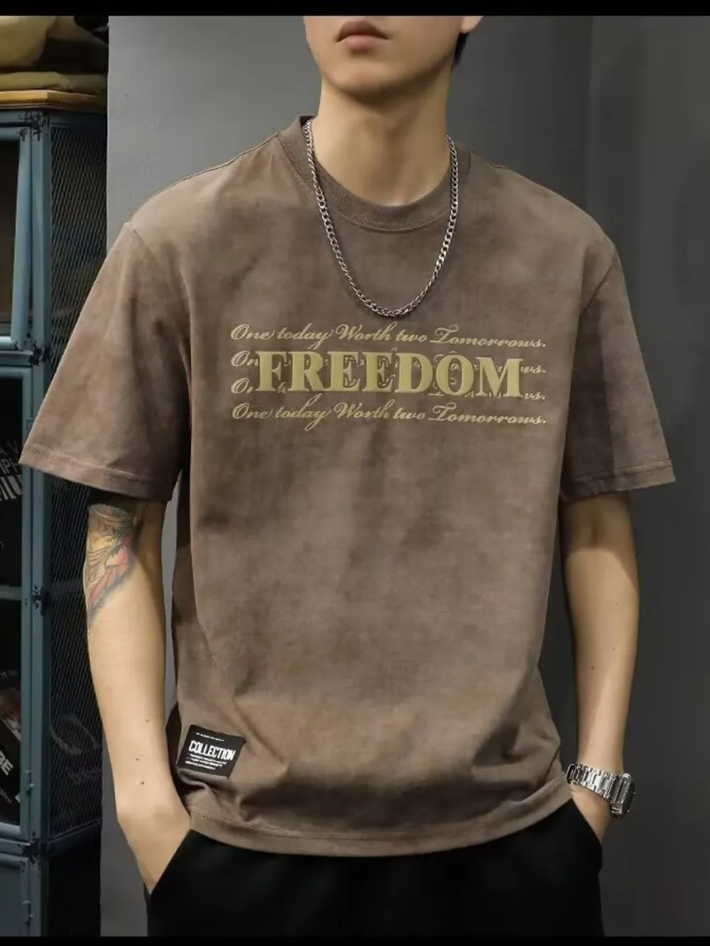 Men's Full Size Freedom Vintage Round Neck T-Shirt Plus Size, image 4