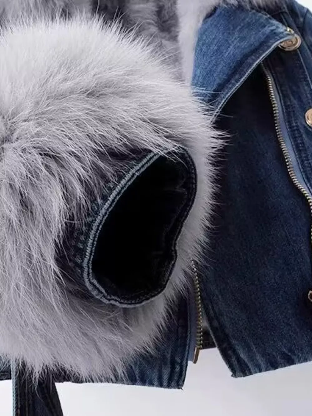 Full Size Faux Fur Collar Denim Jacket Plus Size, image 10