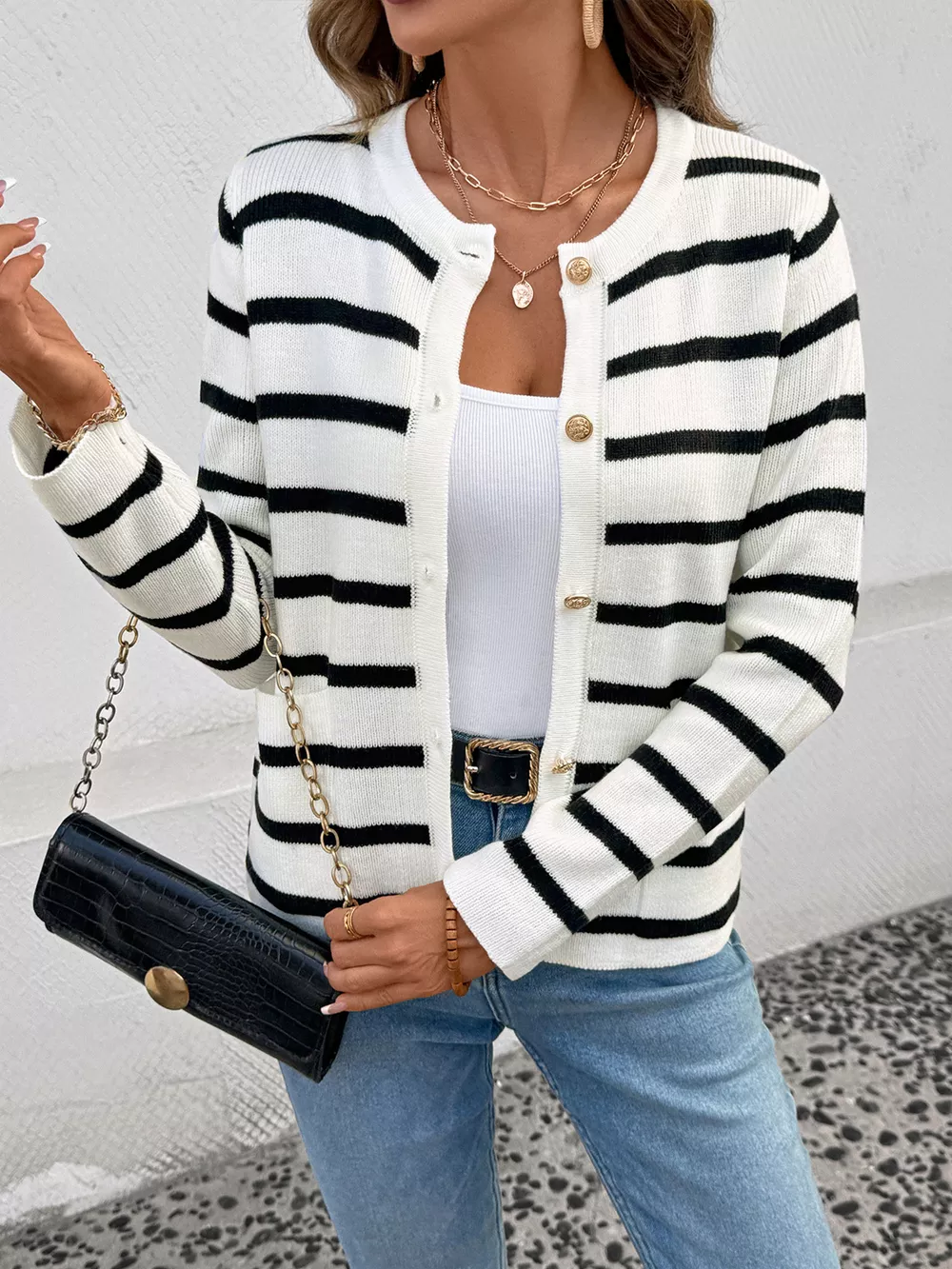 Striped Button-Front Cardigan