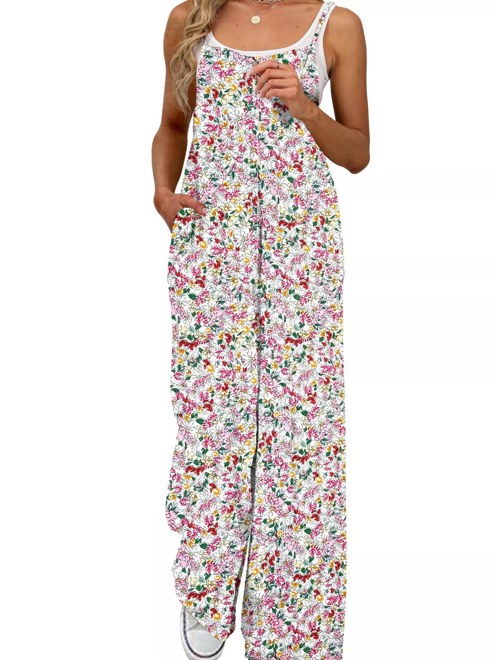 Full Size Floral Print Wide Leg Spaghetti Strap Overalls Plus Size, image 11