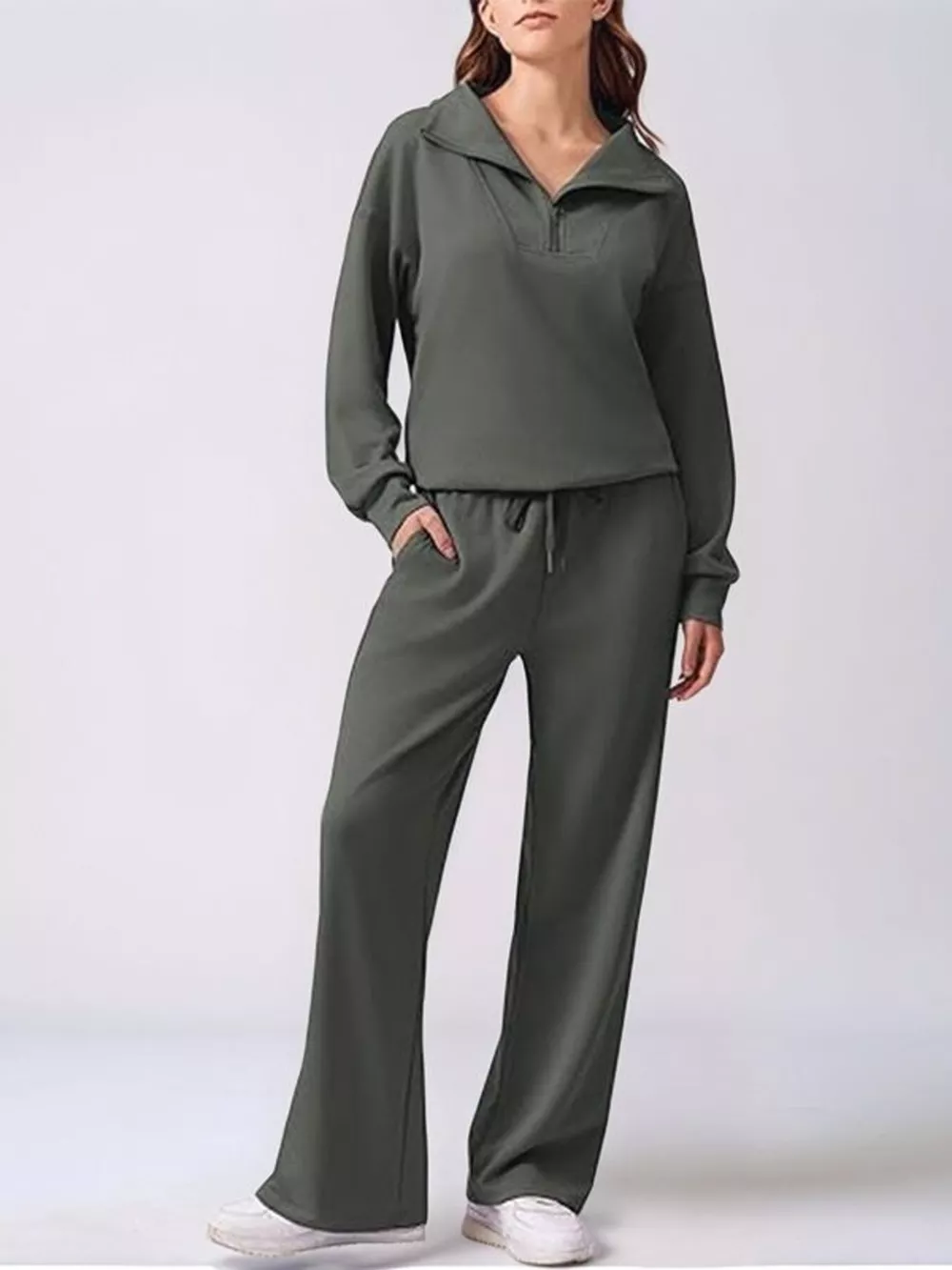 Relaxed Fit Quarter-Zip Top and Pants Set, image 7