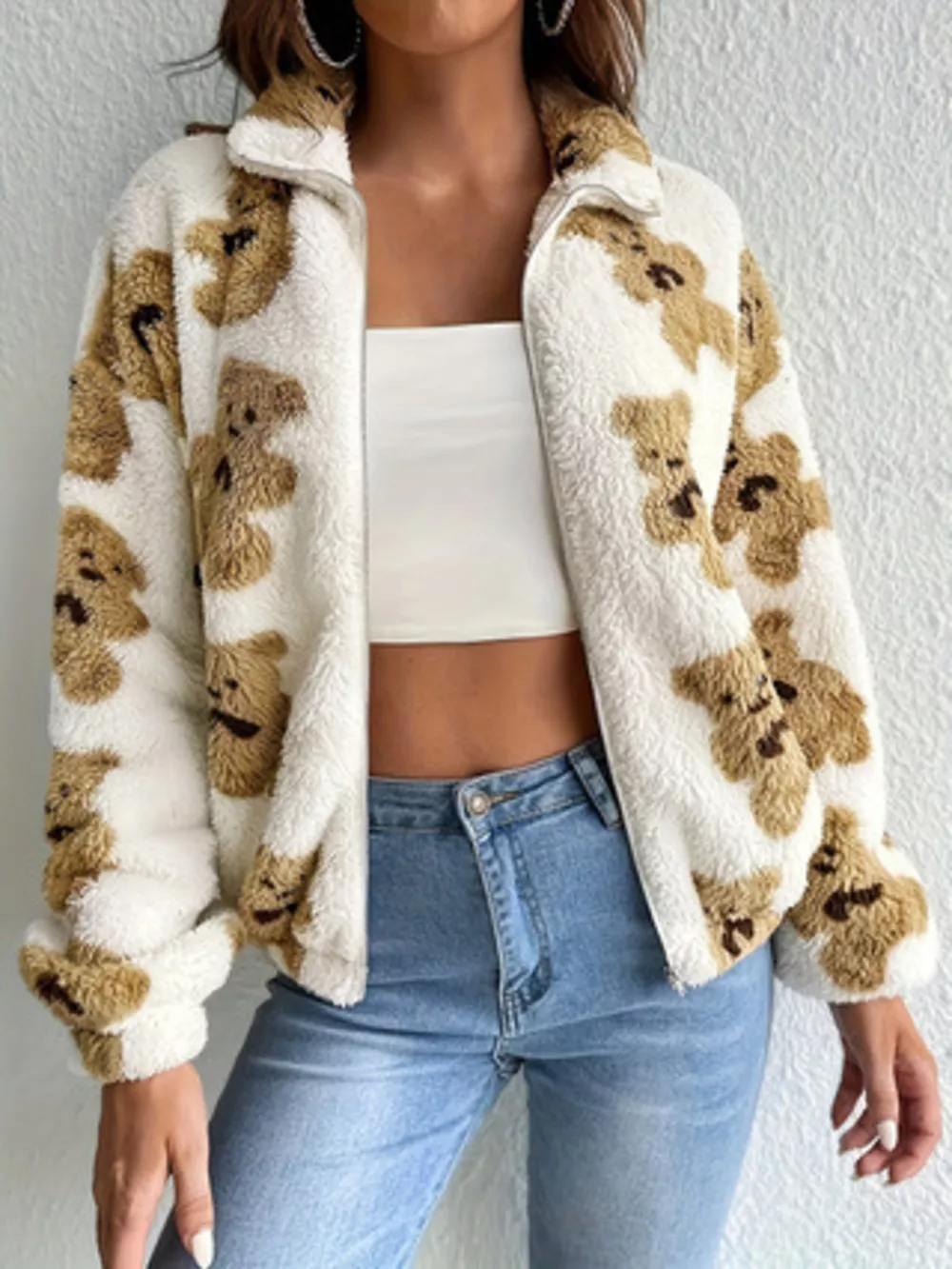 Teddy Bear Fuzzy Zip-Up Jacket, image 2