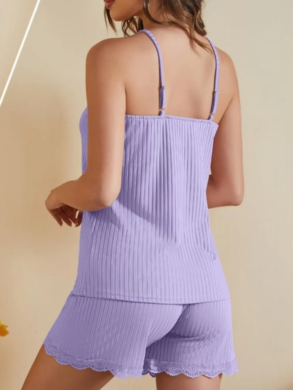 Lace-Trimmed Ribbed Cami and Shorts Lounge Set, image 6