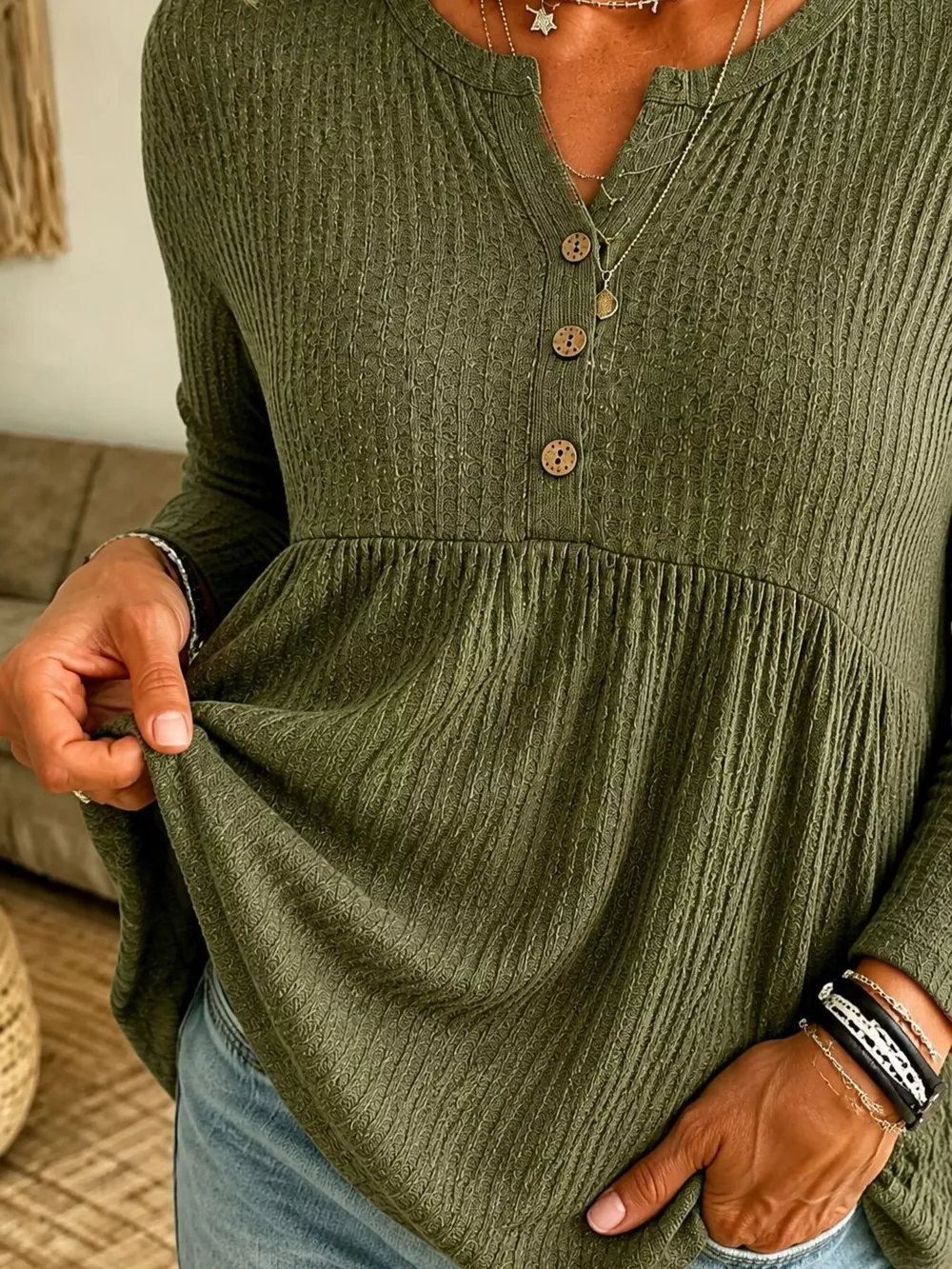 Button Detail Knitted Casual Top, image 8