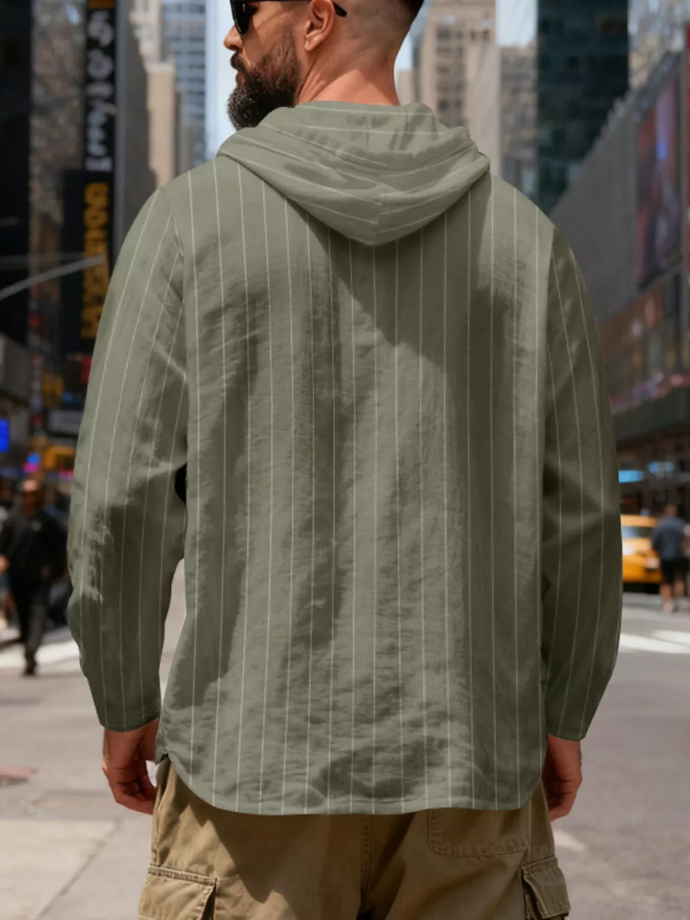 Men's Full Size Casual Striped Henley Hoodie with Drawstring Plus Size, image 9