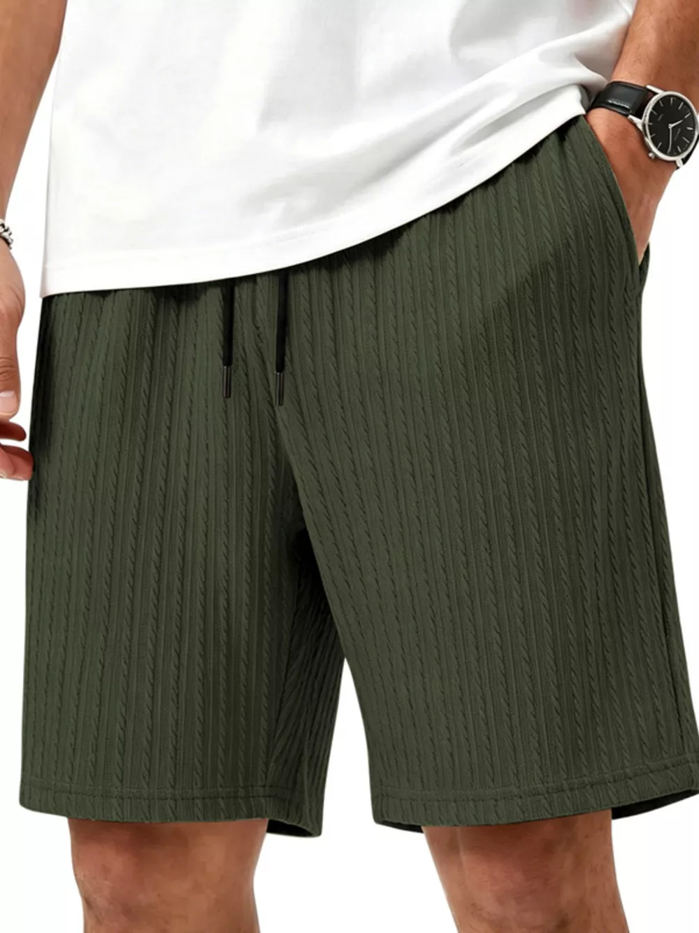 Men's Full Size Casual Texture Drawstring Shorts Plus Size, image 2