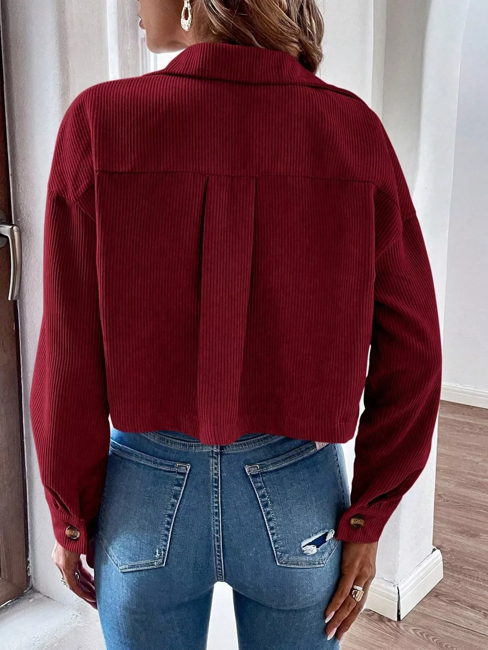 Cropped Corduroy Button-Down Jacket, image 19