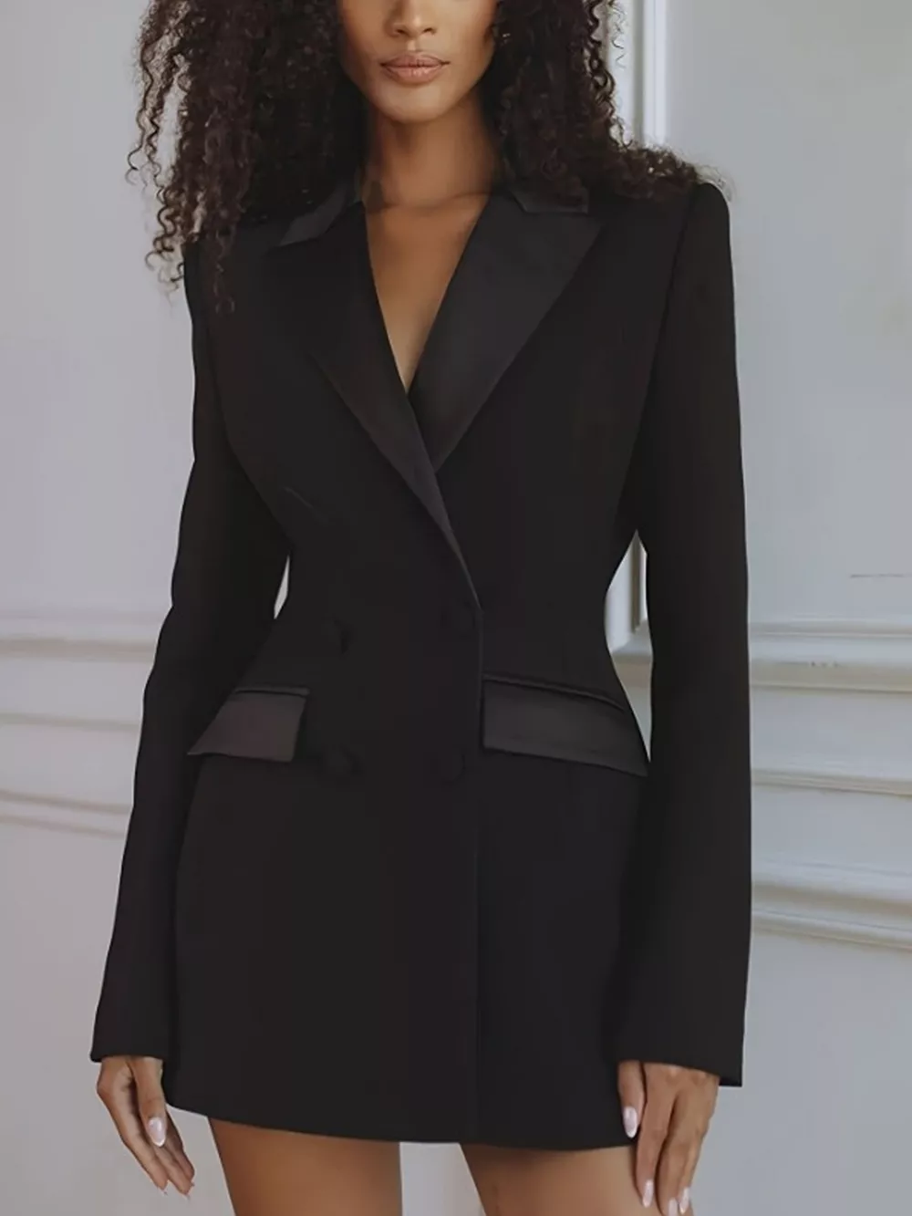 Satin Lapel Double-Breasted Blazer, image 5