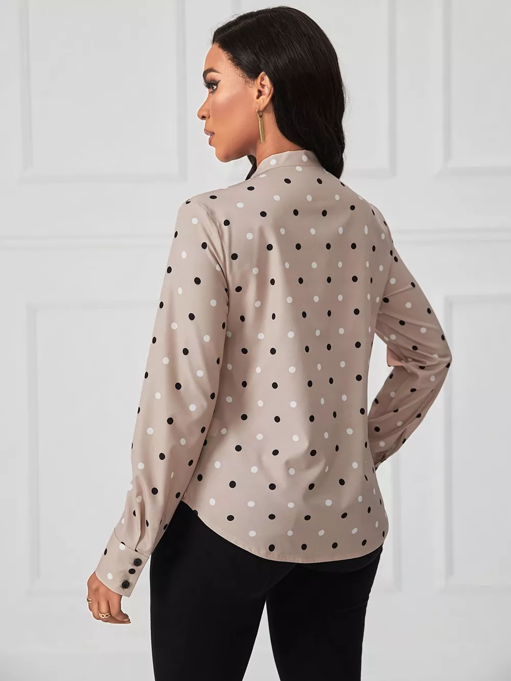 Polka Dot Tie Neck Blouse, image 5