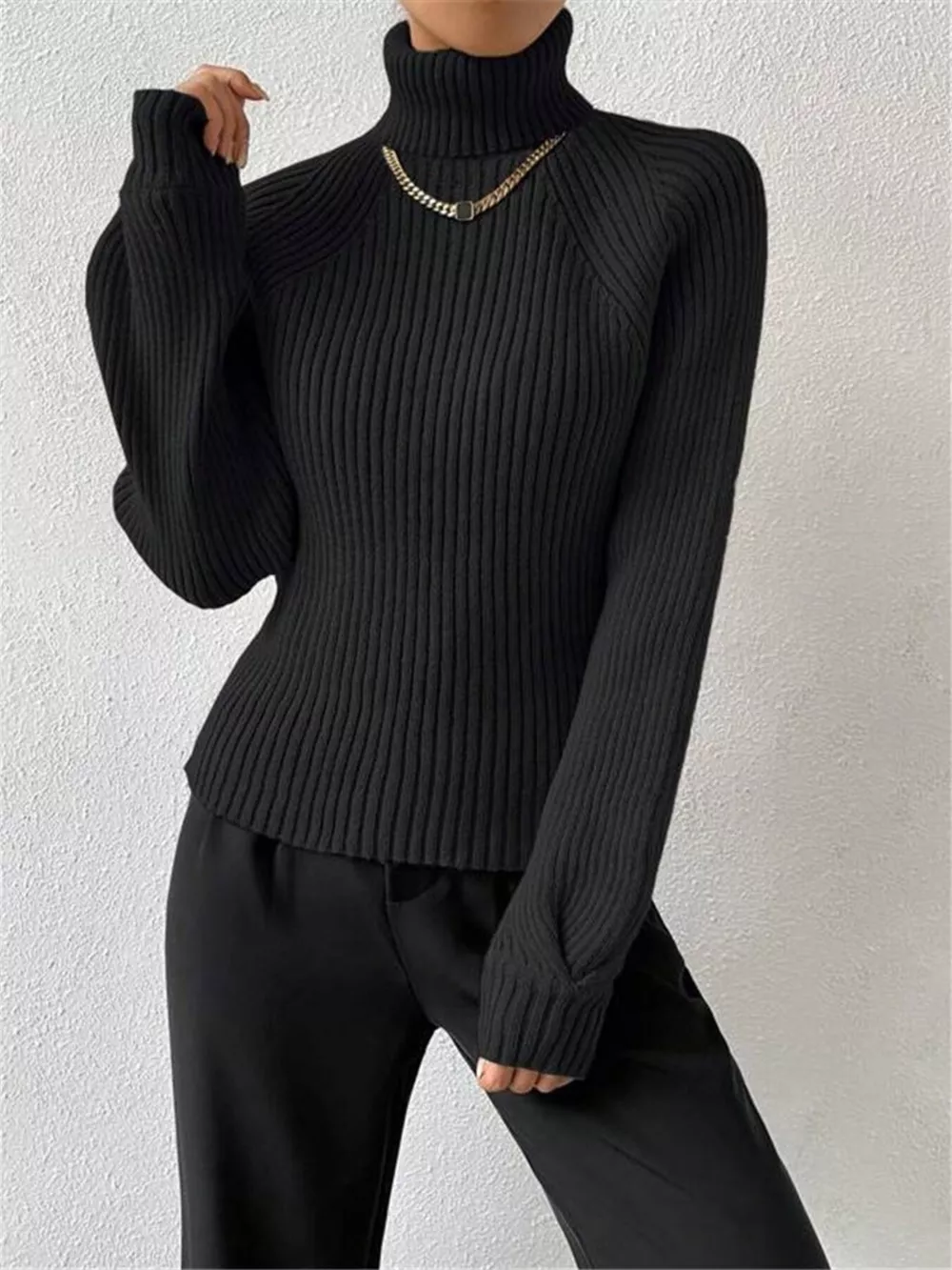 Ribbed Knit Turtleneck Sweater, image 12