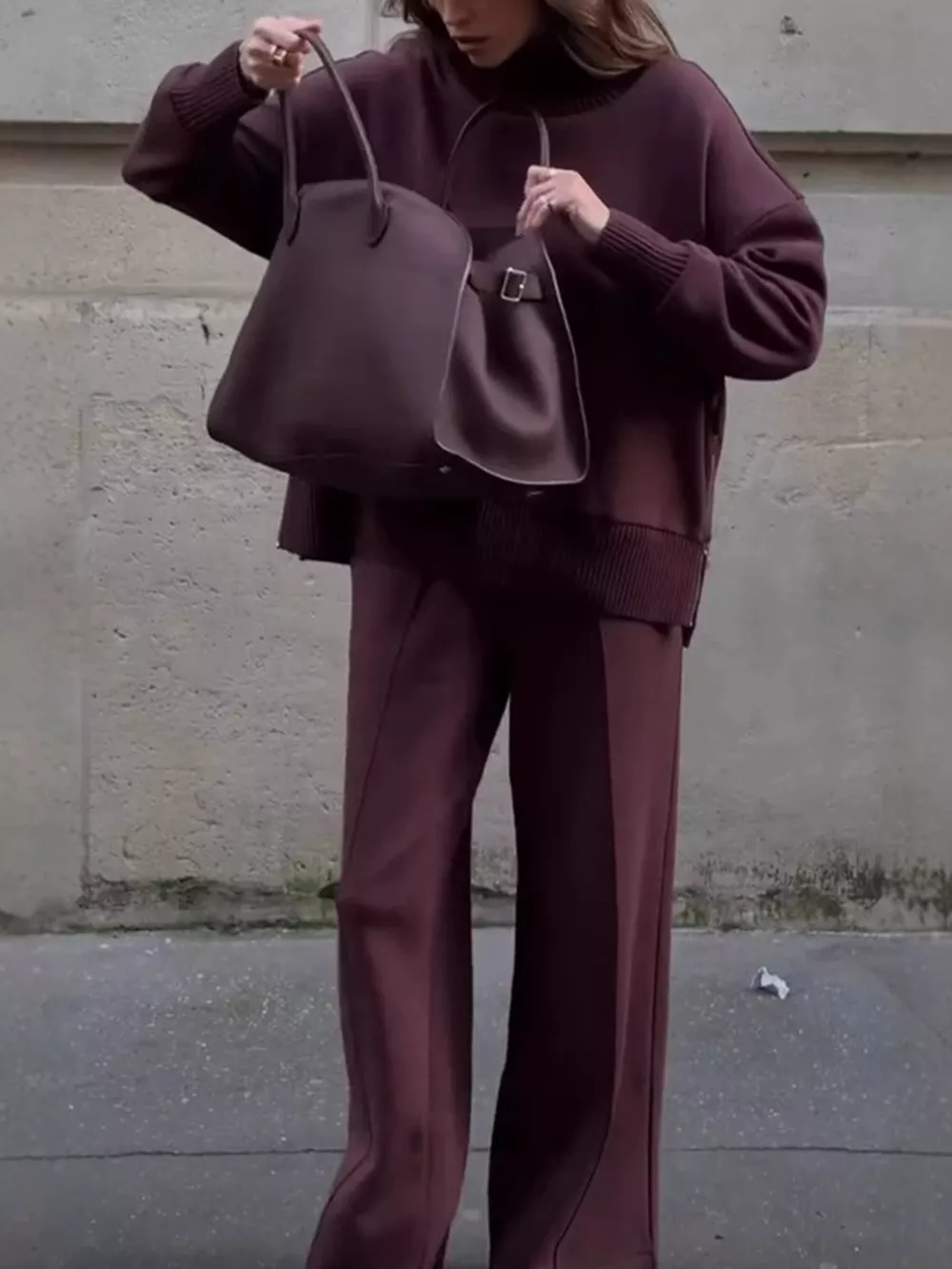 Turtleneck Dropped Shoulder Top and Pants Set, image 3