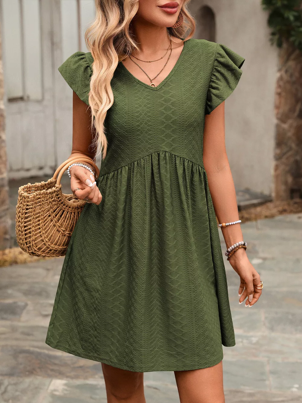 Ruffle Sleeve V-Neck A-Line Dress, image 6