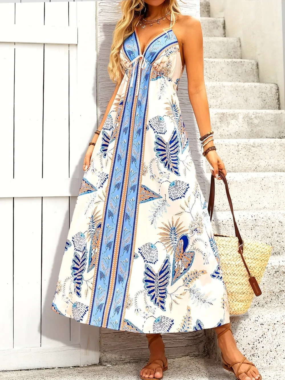 Printed Halter Neck Midi Dress, image 2