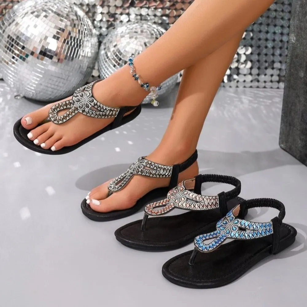 Rhinestone Toe Post Flats Sandals, image 2