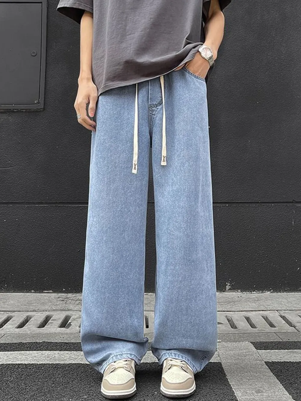 Men's Full Size Wide Leg Drawstring Jeans Plus Size, image 2
