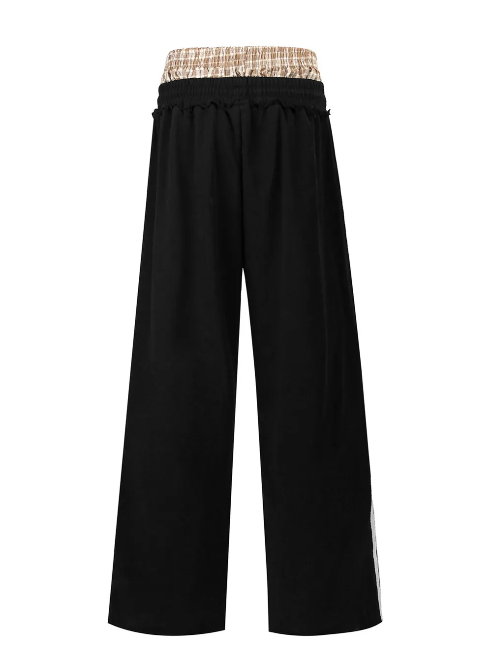 Men's Contrast Plaid Waistband Drawstring Wide Leg Pants, image 3