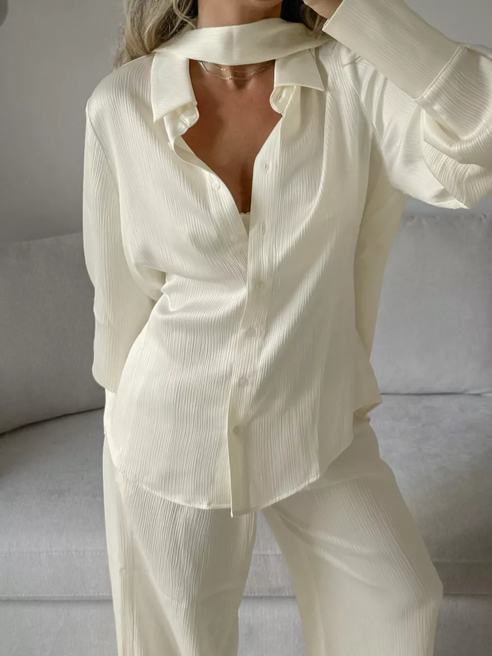 Texture Shirt and Wide-Leg Pants Set, image 7