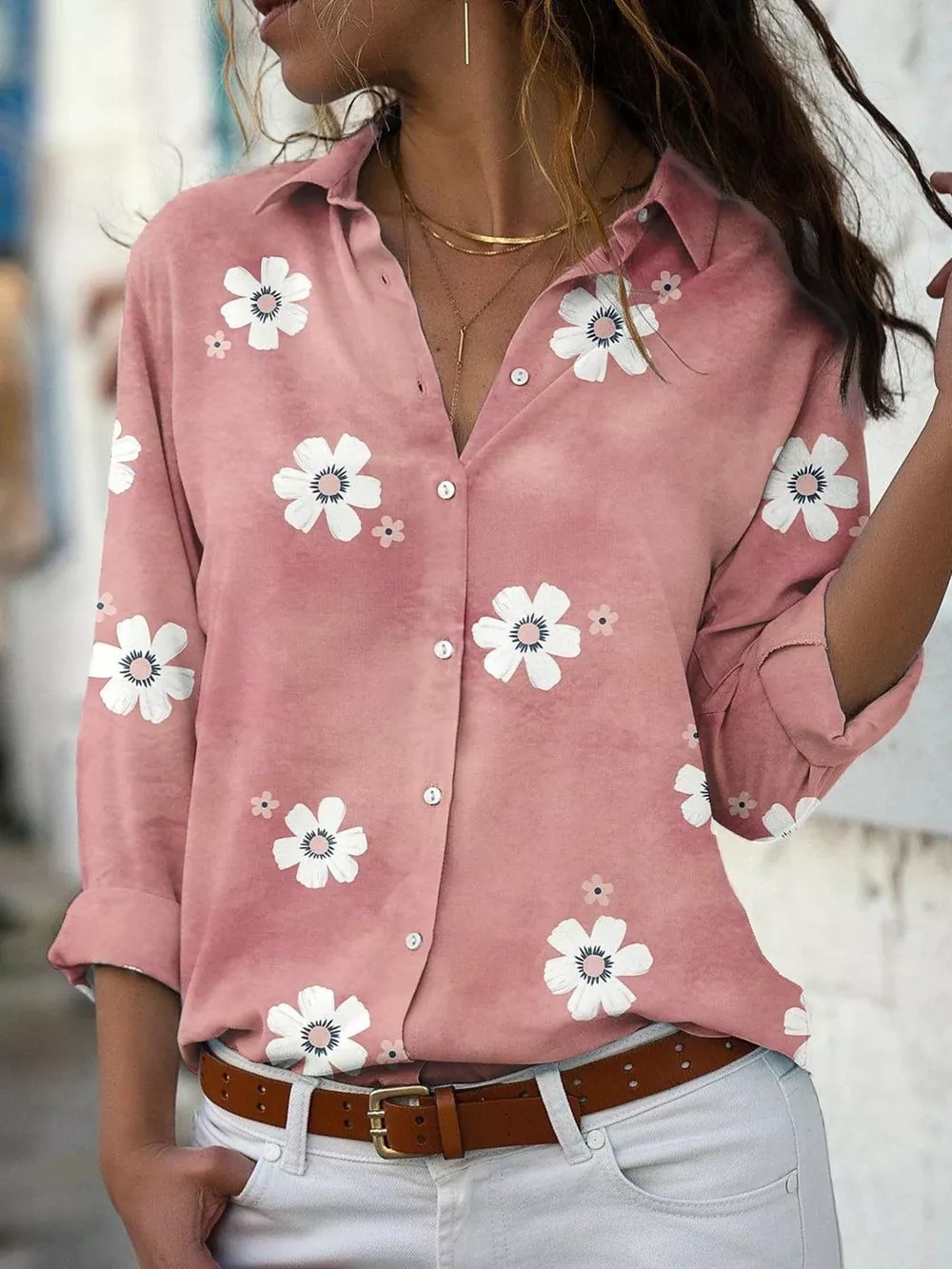Full Size Floral Print Button-Down Casual Shirt Plus Size, image 4