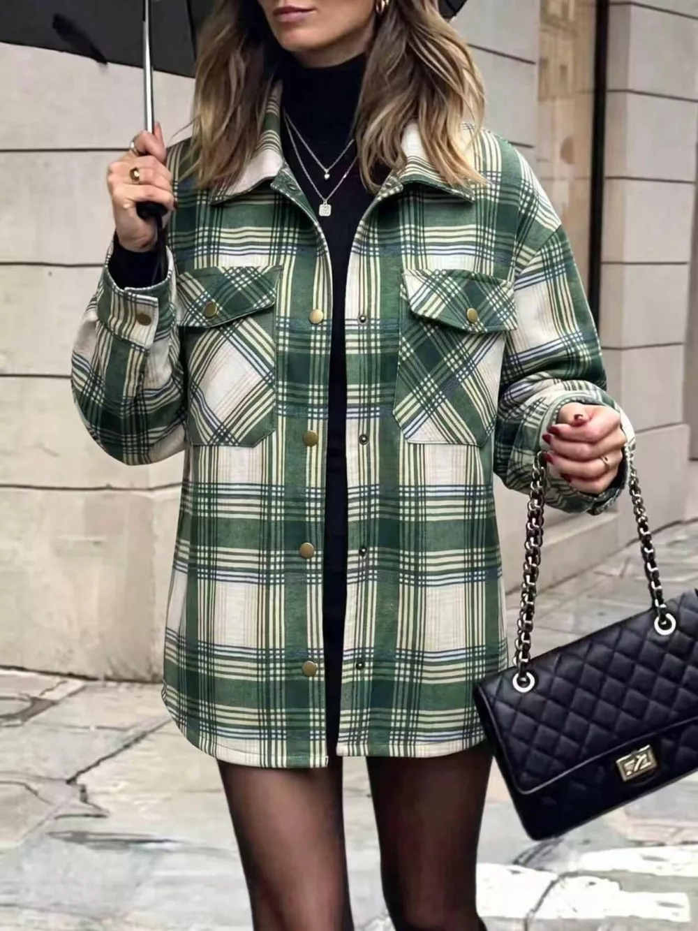 Plaid Snap Down Shacket, image 2