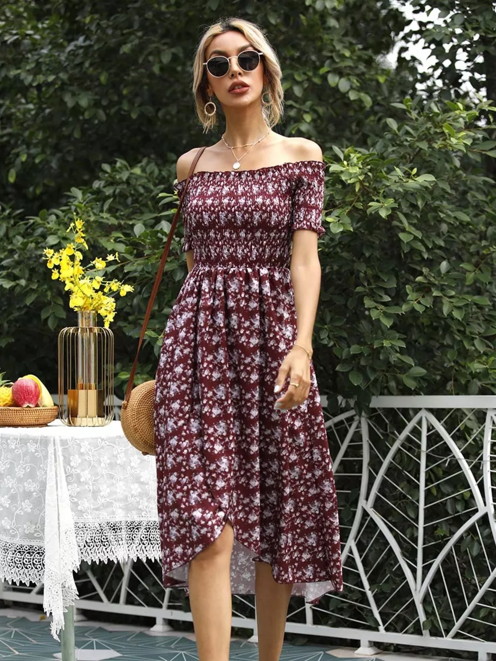 Off Shoulder Floral Slit Dress, image 12
